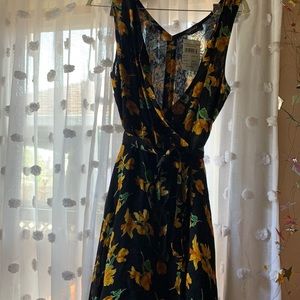 Topshop Black Yellow Floral Flowy Dress